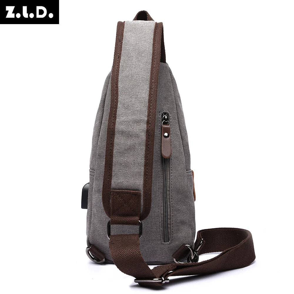 Men Canvas Chest Bags Business USB Charging Casual Bag for Travel Outdoor Chest Bags dropshipping Chest Bag