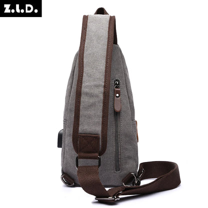 Men Canvas Chest Bags Business USB Charging Casual Bag for Travel Outdoor Chest Bags dropshipping Chest Bag