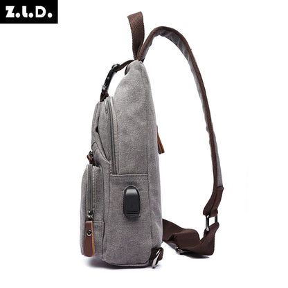 Men Canvas Chest Bags Business USB Charging Casual Bag for Travel Outdoor Chest Bags dropshipping Chest Bag