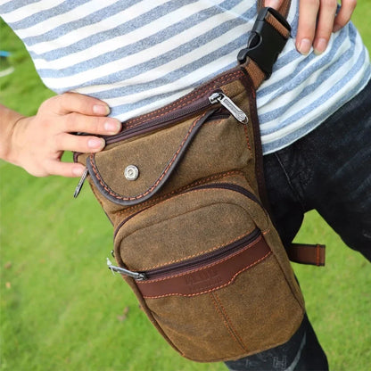 Men Canvas/Nylon Fanny Drop Leg Bags Thigh Pouch Motorcycle Riding Cross Body Shoulder Bag Military Hip Bum Belt Waist Pack