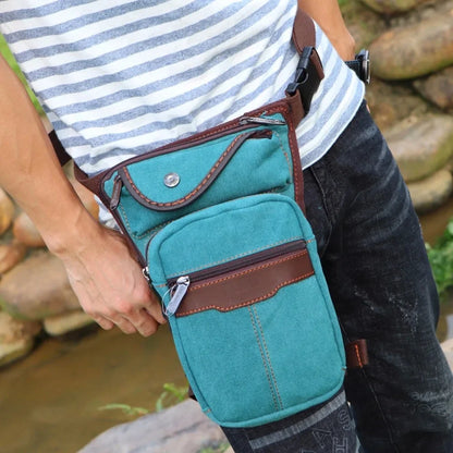 Men Canvas/Nylon Fanny Drop Leg Bags Thigh Pouch Motorcycle Riding Cross Body Shoulder Bag Military Hip Bum Belt Waist Pack