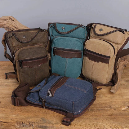 Men Canvas/Nylon Fanny Drop Leg Bags Thigh Pouch Motorcycle Riding Cross Body Shoulder Bag Military Hip Bum Belt Waist Pack
