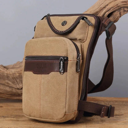 Men Canvas/Nylon Fanny Drop Leg Bags Thigh Pouch Motorcycle Riding Cross Body Shoulder Bag Military Hip Bum Belt Waist Pack