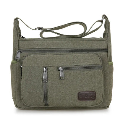 Men Canvas Shoulder Bag Multifunction Casual Travel Crossbody Bags Vintage Solid Zipper Men Messenger Top-handle Handbags