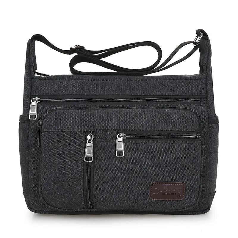 Men Canvas Shoulder Bag Multifunction Casual Travel Crossbody Bags Vintage Solid Zipper Men Messenger Top-handle Handbags