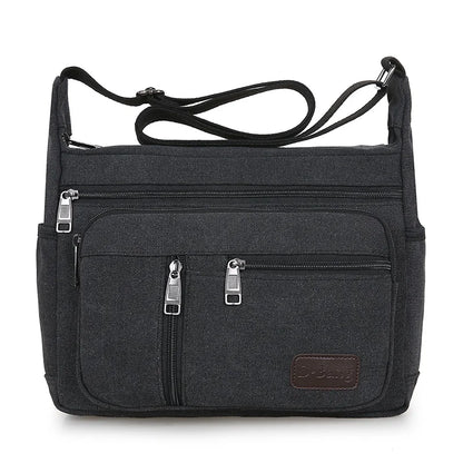 Men Canvas Shoulder Bag Multifunction Casual Travel Crossbody Bags Vintage Solid Zipper Men Messenger Top-handle Handbags