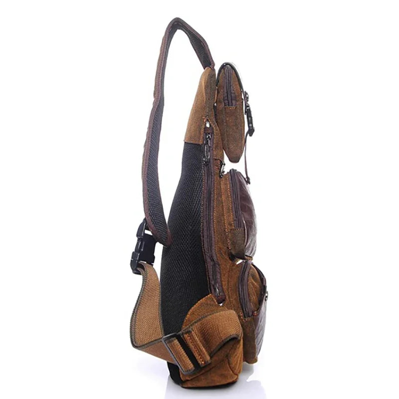 Men Canvas Sling Chest Bag Backpack Knapsack Half Moon Travel Messenger Cross body Bags Male Single Rucksack Daypack