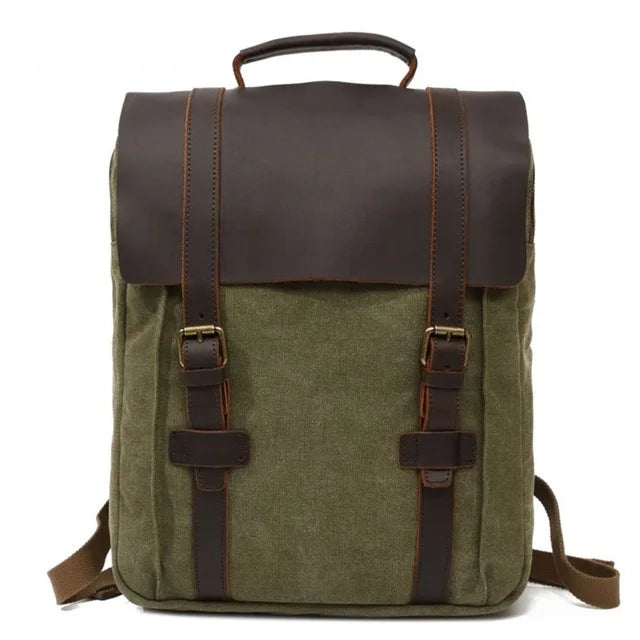 Men Canvas vintage backpack for School Bag Military leather Backpack Women Rucksack Male Knapsack Bagpack mochilas feminina