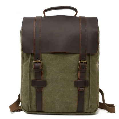 Men Canvas vintage backpack for School Bag Military leather Backpack Women Rucksack Male Knapsack Bagpack mochilas feminina