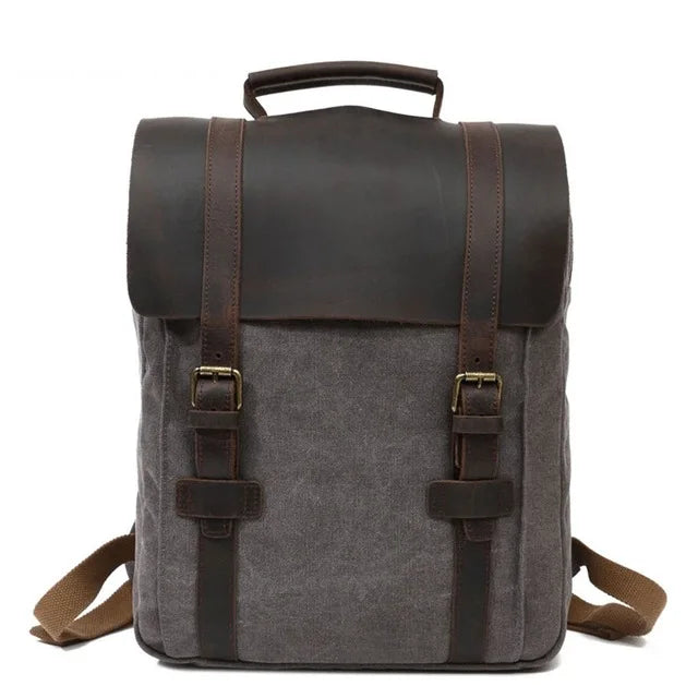 Men Canvas vintage backpack for School Bag Military leather Backpack Women Rucksack Male Knapsack Bagpack mochilas feminina