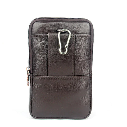 Men Cell/Mobile Phone Case Waist Belt Bag Genuine Leather ID Card Cigarette Pocket Cowhide Male Hip Purse Fanny Pack Hook Bags