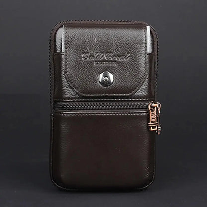 Men Cell/Mobile Phone Case Waist Belt Bag Genuine Leather ID Card Cigarette Pocket Cowhide Male Hip Purse Fanny Pack Hook Bags
