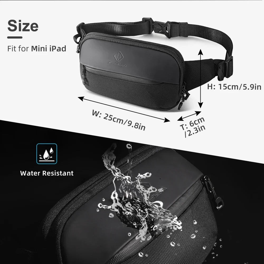 Men Chest Bag Casual Fanny Waist Packs Message Bag Waterproof Travel Belt Bag Pouch For Money Phone Mini Pad Shoulder Black Bag