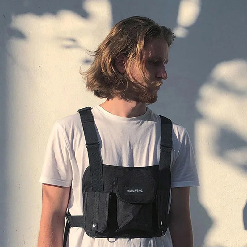 Men Chest Pack Rig Hip Hop Streetwear Unisex Cool Functional Tactical Shoulder Anti Theft Waist Bag Purse  Punck Style Backpack
