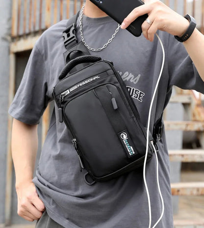 Men Chest Pack Shoulder Bag Backpack with USB Charging Port Travel Designer Male Nylon Sling Messenger Cross body Bags Rucksack