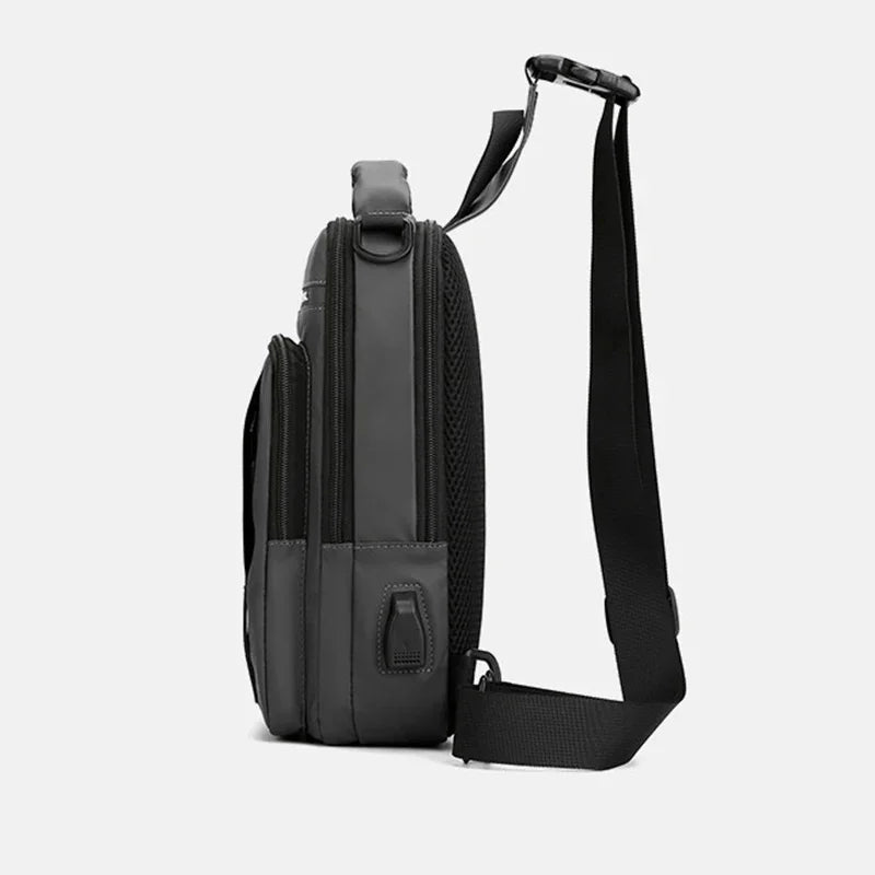 Men Chest Pack Shoulder Bag Backpack with USB Charging Port Travel Designer Male Nylon Sling Messenger Cross body Bags Rucksack