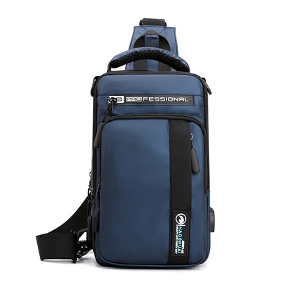 Men Chest Pack Shoulder Bag Backpack with USB Charging Port Travel Designer Male Nylon Sling Messenger Cross body Bags Rucksack