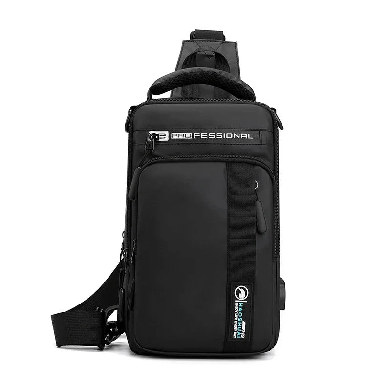 Men Chest Pack Shoulder Bag Backpack with USB Charging Port Travel Designer Male Nylon Sling Messenger Cross body Bags Rucksack
