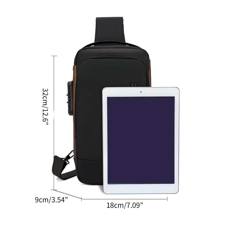 Men Chest Sling Bag Antitheft Shoulder Bag with Password Lock Outdoor Sports Bag