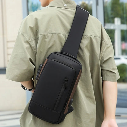 Men Chest Sling Bag Antitheft Shoulder Bag with Password Lock Outdoor Sports Bag