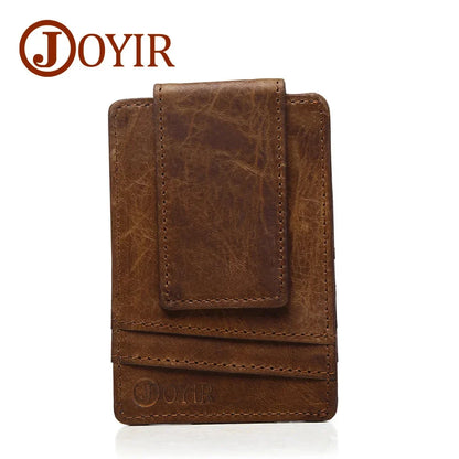 Men Clips Vintage Genuine Leather Clamp for Holder Magnet Magic Money Clip Wallet Card ID Case