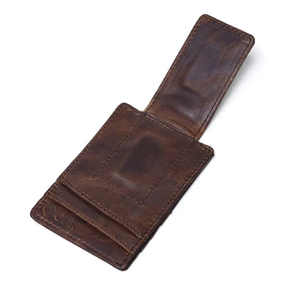 Men Clips Vintage Genuine Leather Clamp for Holder Magnet Magic Money Clip Wallet Card ID Case