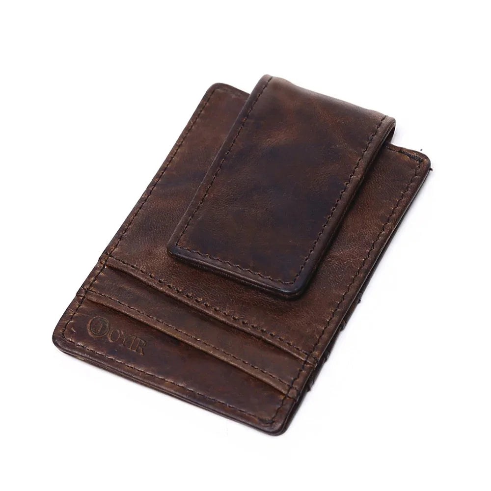 Men Clips Vintage Genuine Leather Clamp for Holder Magnet Magic Money Clip Wallet Card ID Case