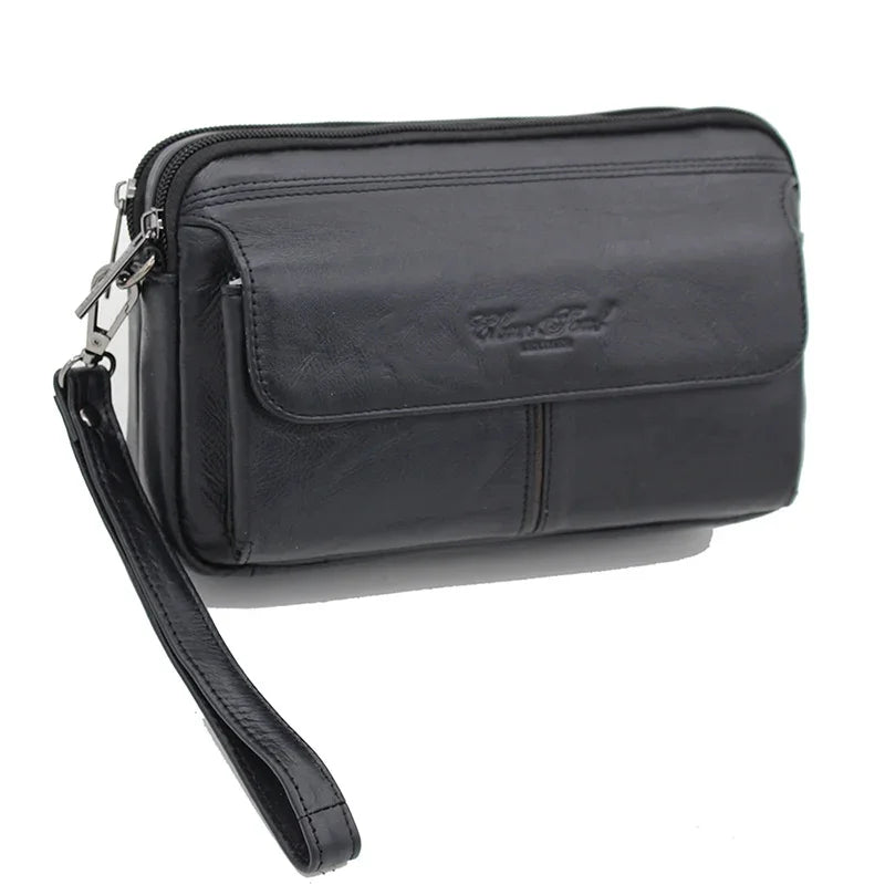 Men Clutch Purse Handy Genuine Leather Business Mobile Cell Phone Case Handbags Purses Male Money Wrist Wallet Bag