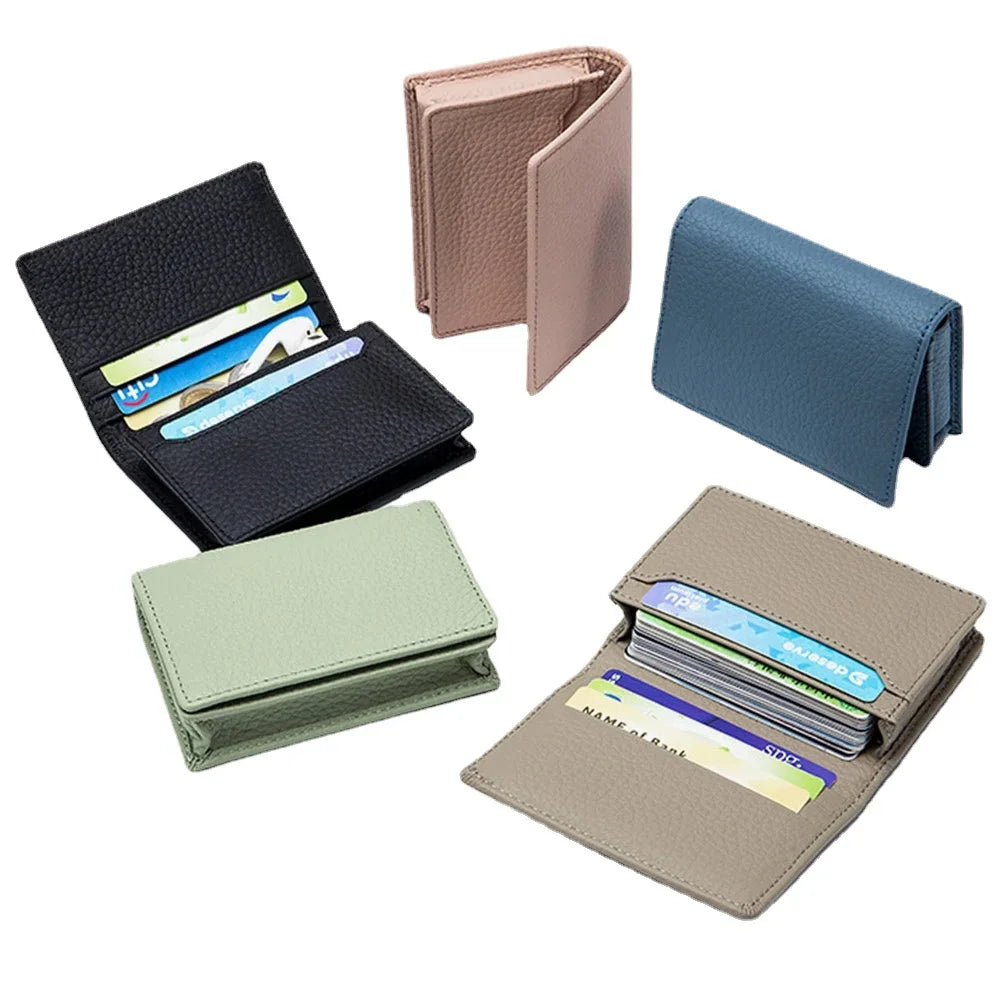 Men Cow Genuine Business Name Holder Unisex Bifold Leather Credit Case Women Coin Purse Bank Card ID Holders