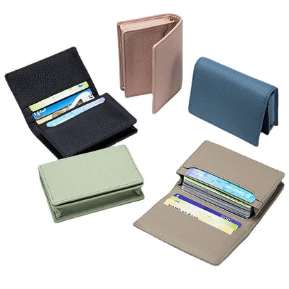 Men Cow Genuine Business Name Holder Unisex Bifold Leather Credit Case Women Coin Purse Bank Card ID Holders