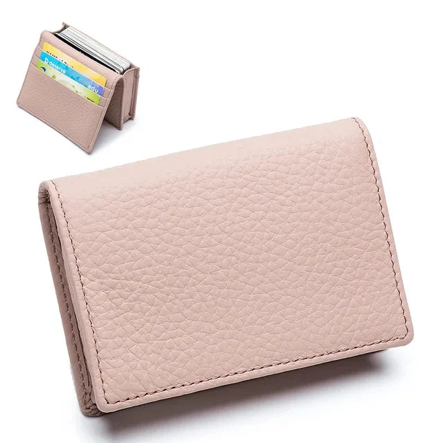 Men Cow Genuine Business Name Holder Unisex Bifold Leather Credit Case Women Coin Purse Bank Card ID Holders