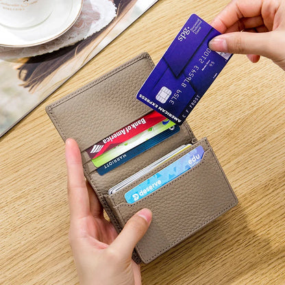 Men Cow Genuine Business Name Holder Unisex Bifold Leather Credit Case Women Coin Purse Bank Card ID Holders