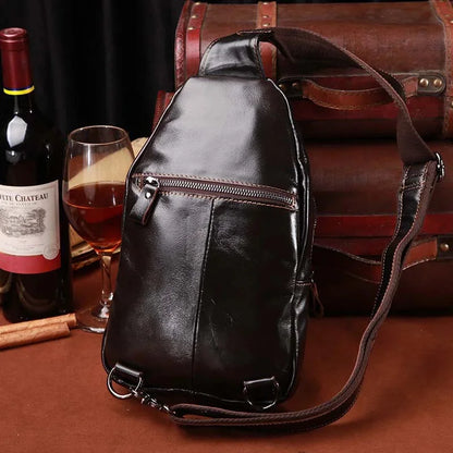 Men Cross Body Shoulder Chest Bag Sling Backpack Genuine Leather Travel Crocodile Pattern Oil Wax Cowhide Male Messenger Bags