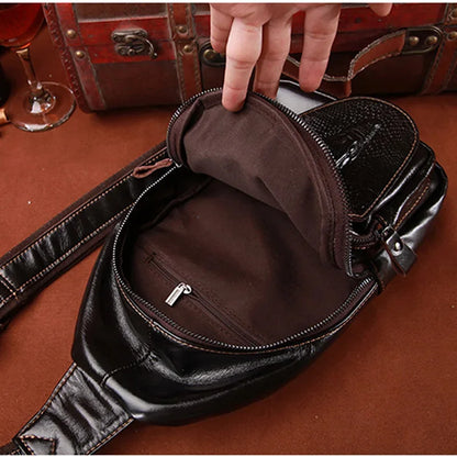 Men Cross Body Shoulder Chest Bag Sling Backpack Genuine Leather Travel Crocodile Pattern Oil Wax Cowhide Male Messenger Bags