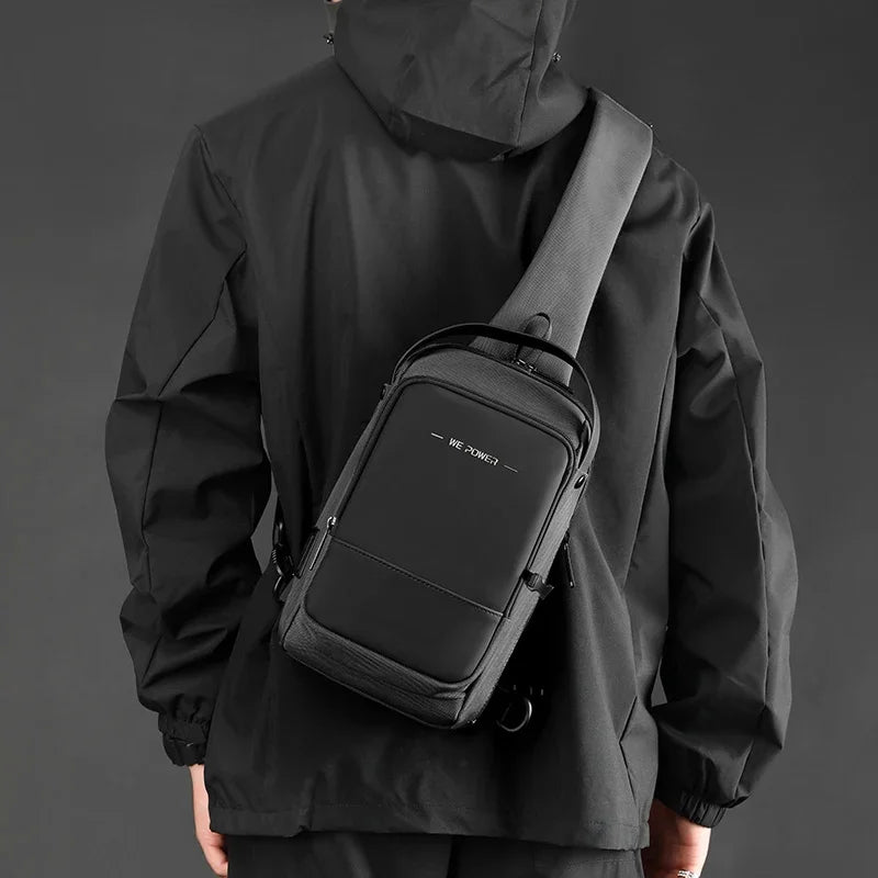 Men Cross Body Shoulder Chest Sling Backpack with USB Charging Port Travel Waterproof Nylon Male Crossbody Messenger Bag