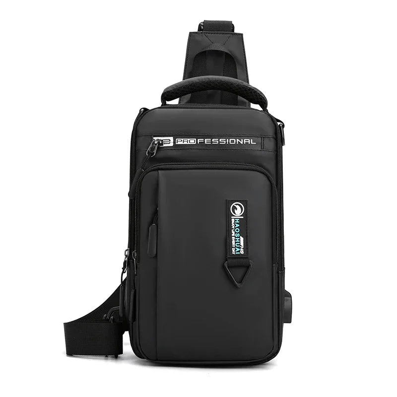 Men Cross Body Shouler Chest Sling Small Backpack with USB Charging Port Travel Waterproof Nylon Male Rucksack Messenger Bag