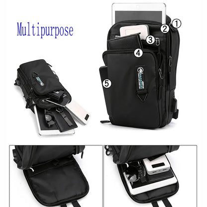 Men Cross Body Shouler Chest Sling Small Backpack with USB Charging Port Travel Waterproof Nylon Male Rucksack Messenger Bag