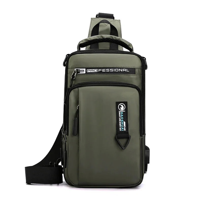 Men Cross Body Shouler Chest Sling Small Backpack with USB Charging Port Travel Waterproof Nylon Male Rucksack Messenger Bag
