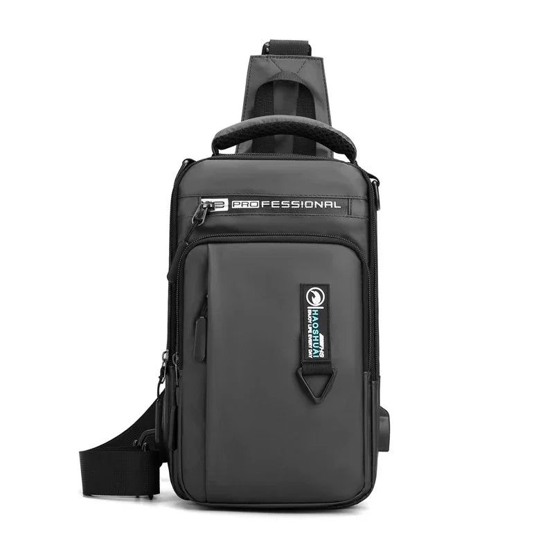 Men Cross Body Shouler Chest Sling Small Backpack with USB Charging Port Travel Waterproof Nylon Male Rucksack Messenger Bag