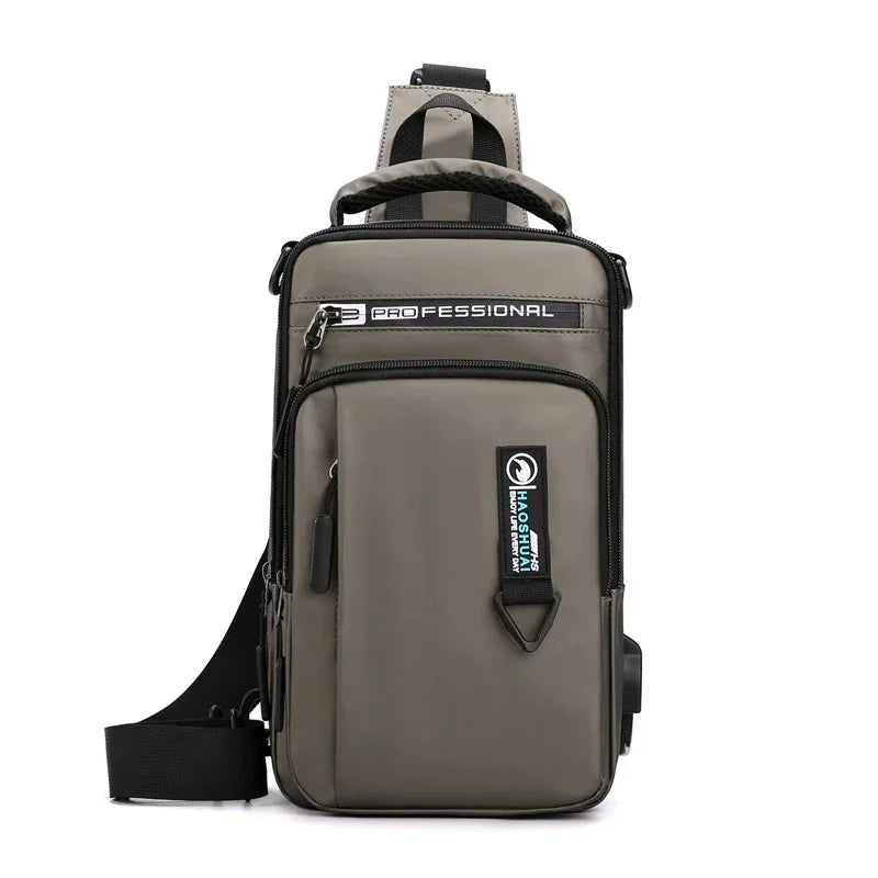 Men Cross Body Shouler Chest Sling Small Backpack with USB Charging Port Travel Waterproof Nylon Male Rucksack Messenger Bag