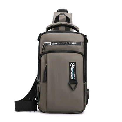 Men Cross Body Shouler Chest Sling Small Backpack with USB Charging Port Travel Waterproof Nylon Male Rucksack Messenger Bag