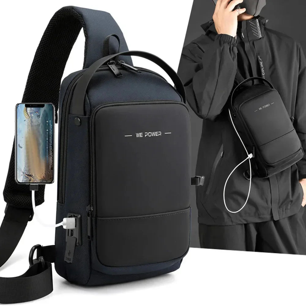 Men Cross Body Sling Backpack Shoulder Chest with USB Charging Port Travel Fashion Waterproof Nylon Male Messenger Side Bag