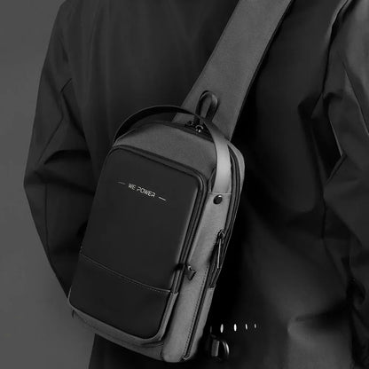 Men Cross Body Sling Backpack Shoulder Chest with USB Charging Port Travel Fashion Waterproof Nylon Male Messenger Side Bag