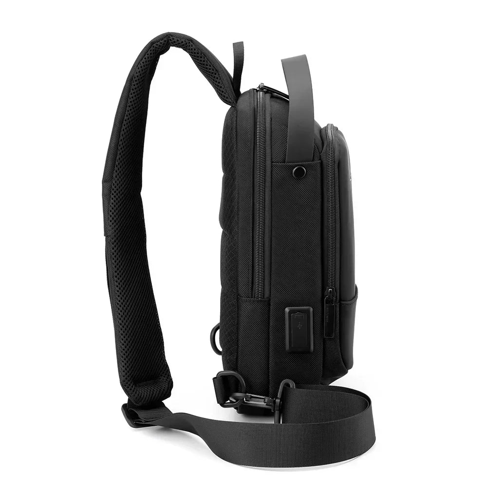 Men Cross Body Sling Backpack Shoulder Chest with USB Charging Port Travel Fashion Waterproof Nylon Male Messenger Side Bag