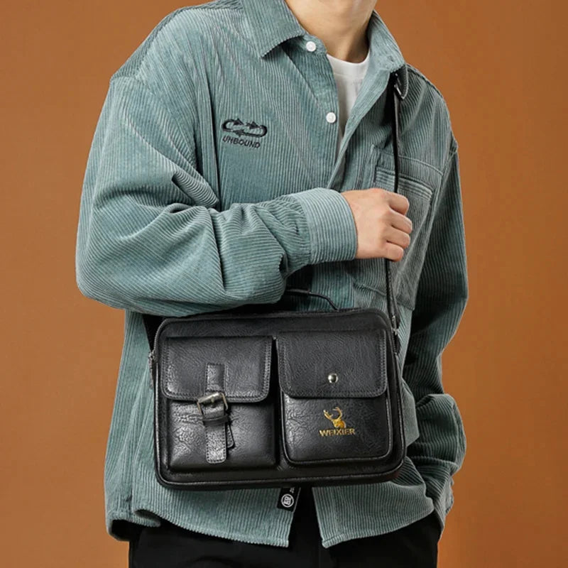 Men Cross body Messenger Tote Bags Multi-Purpose Business Retro PU Leather Male One Shoulder Handbag Crossbody Bag