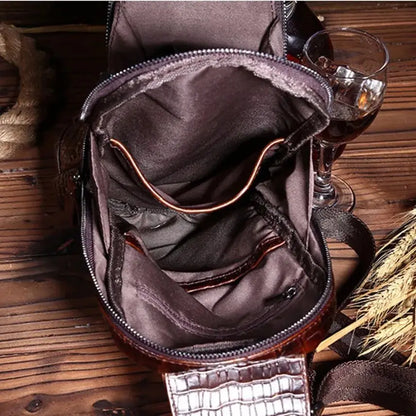 Men Cross body Shoulder Chest Bag Sling Backpack Genuine Leather Crocodile Pattern Real Cowhide Travel Male Side Messenger Bag