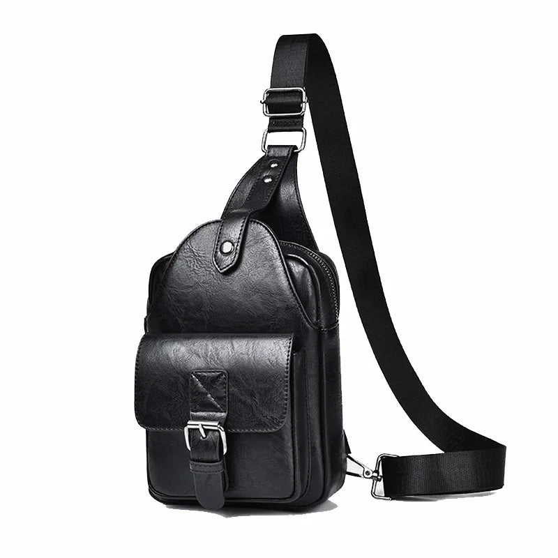 Men Cross body Shoulder Chest Sling Backpack PU Leather Fashion Trend Rtro Travel Male Side Messenger Bag