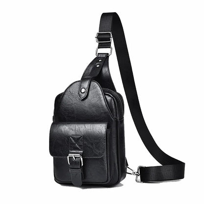 Men Cross body Shoulder Chest Sling Backpack PU Leather Fashion Trend Rtro Travel Male Side Messenger Bag