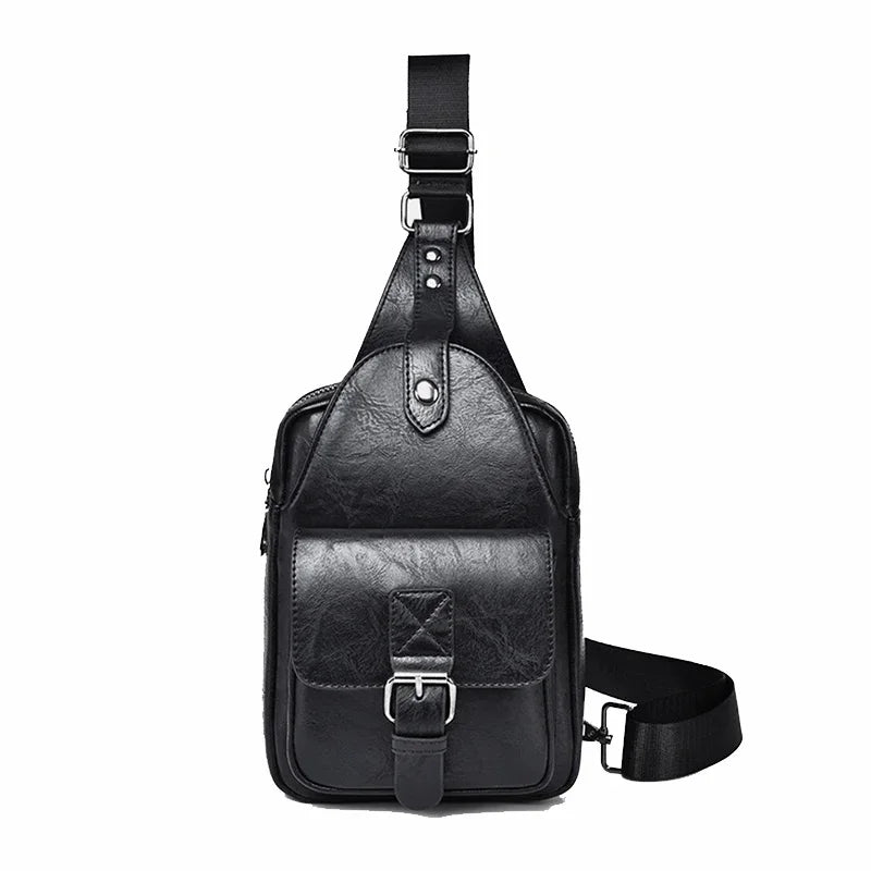 Men Cross body Shoulder Chest Sling Backpack PU Leather Fashion Trend Rtro Travel Male Side Messenger Bag