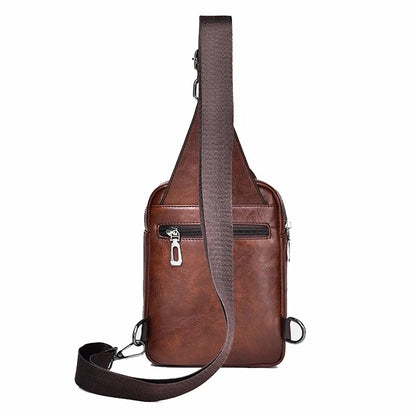 Men Cross body Shoulder Chest Sling Backpack PU Leather Fashion Trend Rtro Travel Male Side Messenger Bag